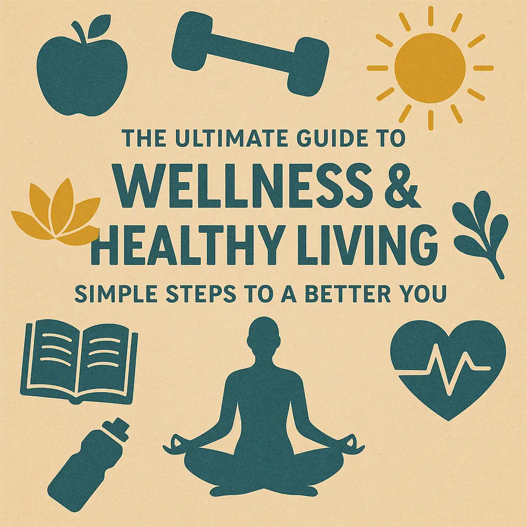 A flat lay digital illustration featuring icons of wellness.