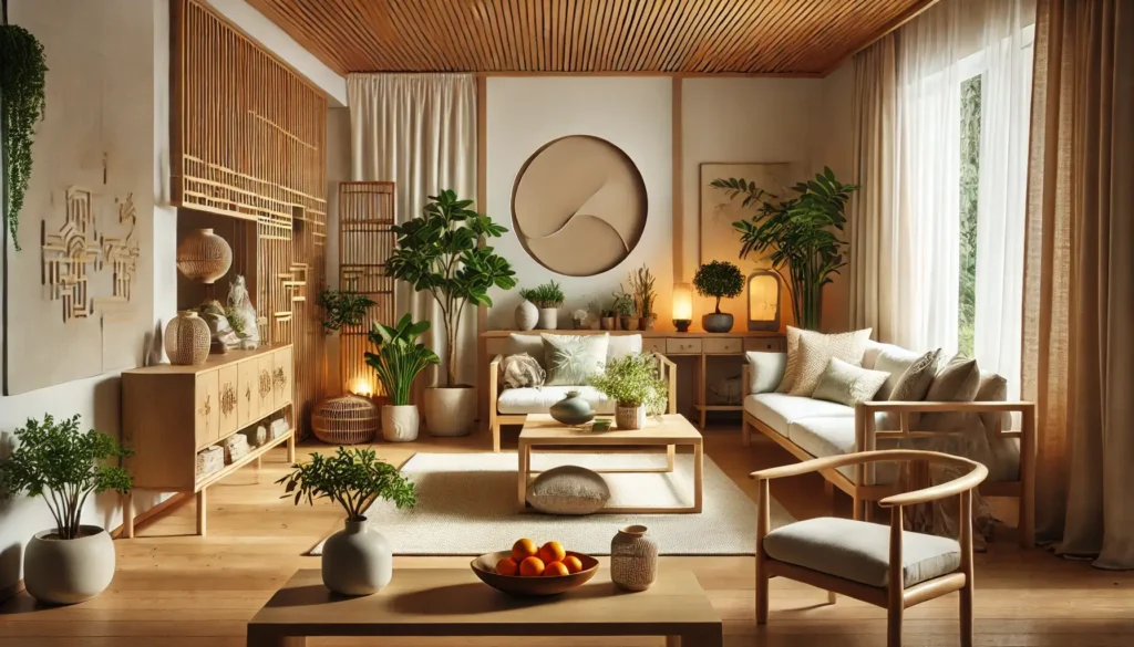 Feng Shui Living Room with Natural Elements for Positive Energy